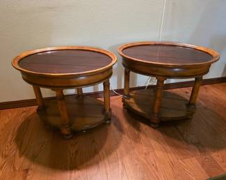 55 PairOfAshleyFurnitureOvalWoodAccentTablesWithShelf