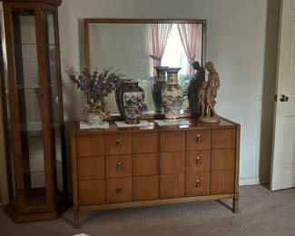 Glass Curio Cabinet and Dresser w/Matching Mirror