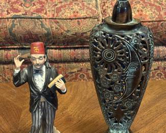 Shriner Figurine        Ornate Cut Metal
                                             Vessel  (India)