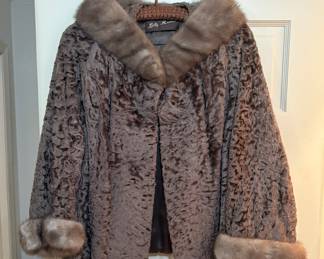 1950’s Chocolate Curly Lamb Fur Coat with Mink Collar and Cuffs