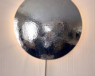 Whimsical Round Hammered Silver Wall Lamp!
