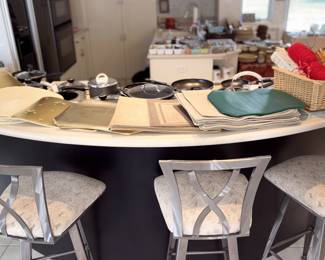 Brushed Silver w/Silver & Taupe Cushions Bar Stools!
