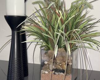 Crate & Barrel Carved Candle Pillars & Silk Grass Plant!