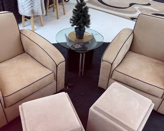 American Leather Tan Suede Chairs & Box Ottomans!