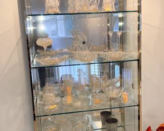 Large American Brilliant Collection in Lighted Gold Tone Curio Cabinet!
