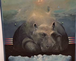 Yasada Surrealist Original Oil Painting of Hippo 1973 4'x5'!