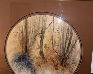 Framed, Matted & Signed Flying Ducks in Woods Watercolor!
