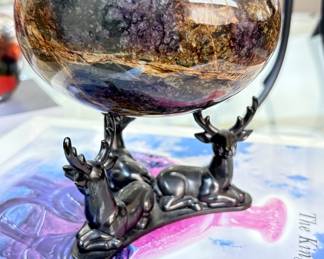 Solid Egg Shaped Agate on Bronze Deer Stand!