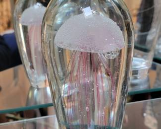 Signed Richard Satava 7”Jelly Art Glass Hand Blown Pink Hue Sculpture!
