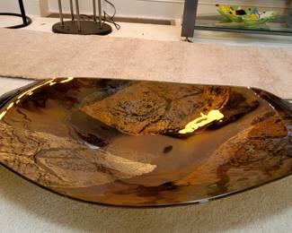 Reverse Painted Art Glass Irregular Shape Signed By Artist Evans!