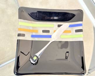 Black Glass Fused Plate w/Spreader!