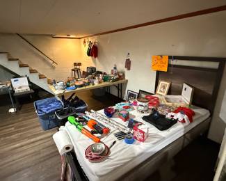 Full size bed with mattress, stuff