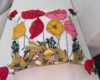 MacKenzie-Childs Bold Red Poppy Flowers Pillow