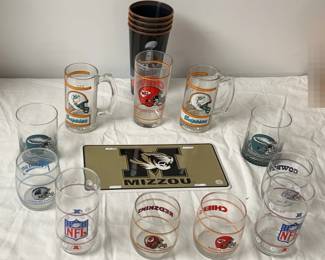 Mizzou, NFL Various Team Glasses Raiders Ornaments and Mizzou License Plate