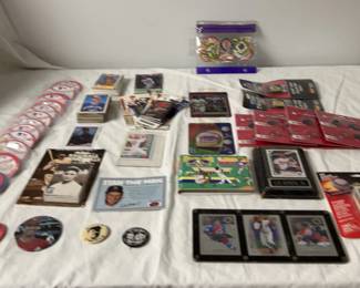 Mystery Baseball Card Memorabilia Lot 1 And Pins of Babe Ruth  More