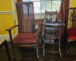19th century cane back study chair, Victorian metamorphic high chair.