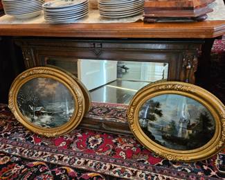 1930's reverse painting on glass. Edwardian mirror.