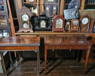 On left -George III (1780's) game table. On right- 1880's tea table.