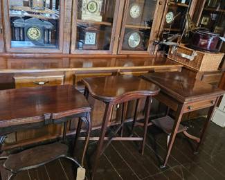 Left to right: Edwardian (1908) game table. Edwardian (1905) game table. and Edwardian (1905) envelope game table