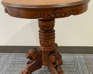 Round Wood Griffin Base Parlor Table 
