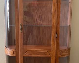 Oak And Oak Plywood Curved Glass Curio Cabinet