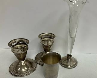 Weighted Sterling Candle Holders, Bud Vase, Sterling Cup