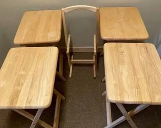 Four Wood TV Trays with Stand
