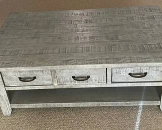 Three Drawer Rustic Wood Look Coffee Table