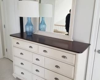 King bedroom suite: dresser; table lamp