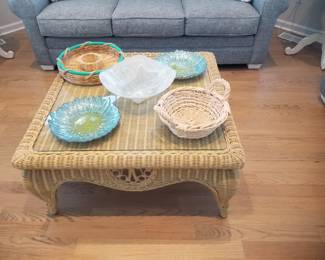 Wicker coffee table with glass top