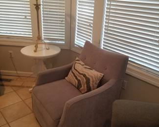 Neutral chairs - two available; accent table - two available; table lamp - two available