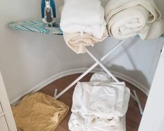 Ironing board; iron; blankets & slipcovers
