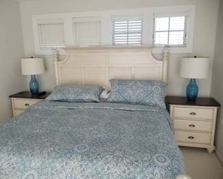 King bedroom suite: king bed; end tables; table lamps; dresser