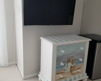 TV with bracket; hand-painted 3-drawer chest