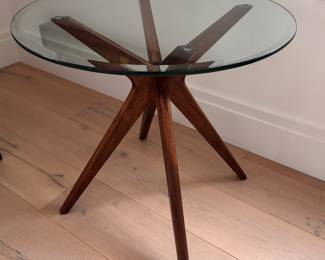 "Jax" Walnut & Glass Side Table In Style of Adrian Pearsall. Measures 24" D x 20" H. Photo 2 of 3. 