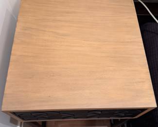 Pair of Crate & Barrel Renard Nightstands In Natural Oak with Metal Frames. Each Measures 20" W x 20" D x 26.5" H. Photo 2 of 3. 