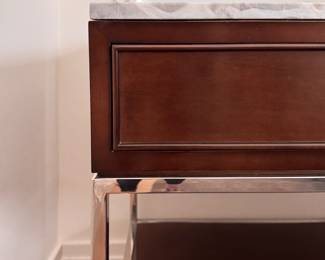 Swaim Furniture Side Table With Chrome Frame with Stone Top - 2 Available. Each Measures 32" W x 20" D x 31" H. Photo 3 of 3.