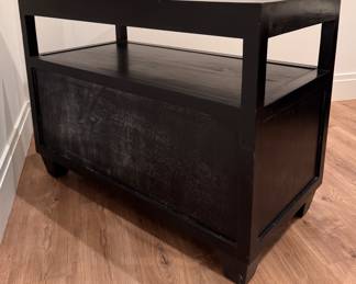 Ebonized Wood Campaign Style Two-Drawer Chest with Hidden Pull Out Drawer and Brass Pulls. Measures 40" W x 20" D x 30.5" H. Photo 4 of 4. 