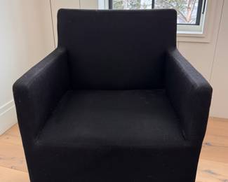 RH (Restoration Hardware) Ellison Track Arm Fabric Dining Chair Upholstered in Black Performance Linen Weave - 2 Available. No Casters. Measures 23" W x 23" D. Photo 1 of 2. 