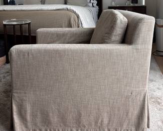 RH (Restoration Hardware) Belgian Slip Covered Track Arm Chair - 2 Available. Standard Fill. Each Chair Comes With 2 Slipcovers -- Wheat & Blue (Not Pictured). Each Measures  38"W x 40"D x 34"H. Photo 2 of 3. 