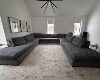 Custom Designed Modular 4-Piece Sectional Sofa. Measures As Pictured Left to Right: Left Chaise Section Measures 101" L x 42" W. Left Facing Corner Section Measures 41" x 78". Right Facing Corner Section Measures 78" x 41". Right Facing Chaise Sections Measures 101" L. Total Back Width: 156" W. Total Length on Both Sides: 142" L. Depth is 42". Photo 5 of 6. 