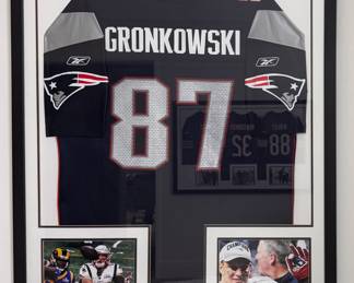Framed and Autographed Rob Gronkowski New England Patriots Jersey with Photos. 