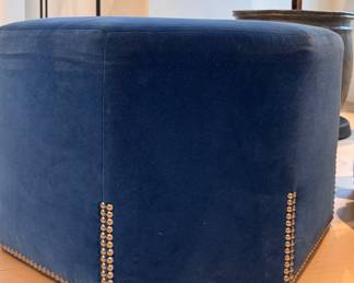 Blue Velvet Hexagon Ottoman with Nailhead Trim. Measures 28" D x 17" H. Photo 1 of 2. 