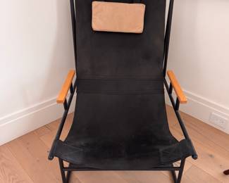 Judson Sling Chair. Ebony Leather Seating Suspended within Black Iron Frame. Measures 24" W x 34" D. Photo 1 of 2. 