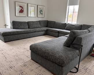 Custom Designed Modular 4-Piece Sectional Sofa. Measures As Pictured Left to Right: Left Chaise Section Measures 101" L x 42" W. Left Facing Corner Section Measures 41" x 78". Right Facing Corner Section Measures 78" x 41". Right Facing Chaise Sections Measures 101" L. Total Back Width: 156" W. Total Length on Both Sides: 142" L. Depth is 42". Photo 2 of 6. 