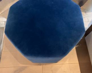 Blue Velvet Hexagon Ottoman with Nailhead Trim. Measures 28" D x 17" H. Photo 2 of 2. 