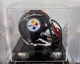Hank Stram Signed Miniature Pittsburgh Steelers Football Helmut. 