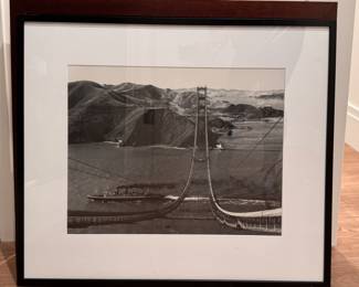 Framed Black & White Photograph of the Construction of the Gold Gate Bridge, Peter Stackpole. 