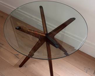 "Jax" Walnut & Glass Side Table In Style of Adrian Pearsall. Measures 24" D x 20" H. Photo 3 of 3. 