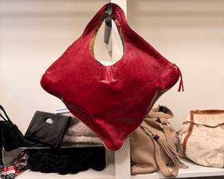 Burgundy Leather Hobo Bag. 